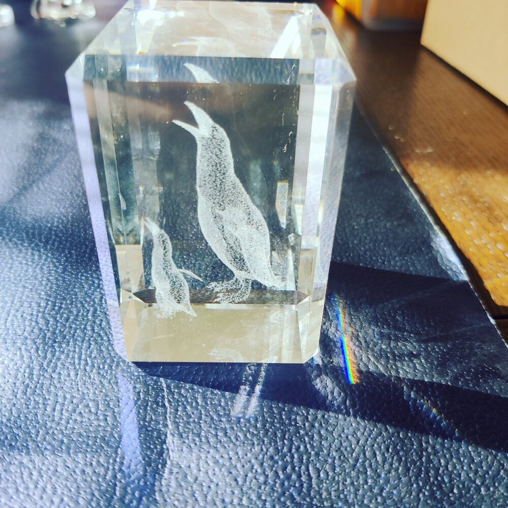 Crystal Hologram of a Penguin & Chick, Amazing to view all the angles. - Picture 2 of 4